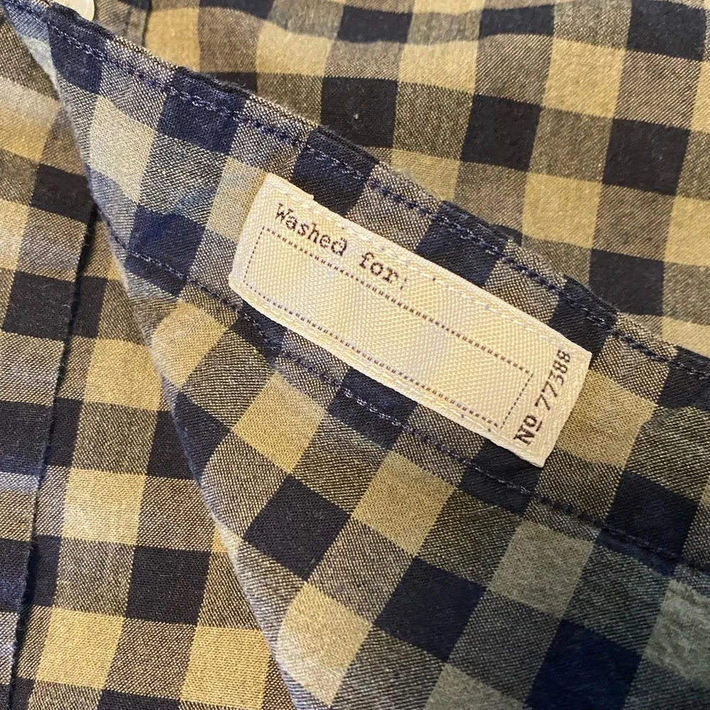 Mens Large J. Crew Slim Gingham Plaid Button Down Sleeve Shirt Army Green & Navy